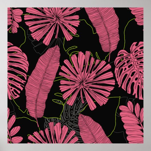 Handgetrokken tropische bladeren. Exotisch plant.  Poster (Voorkant)