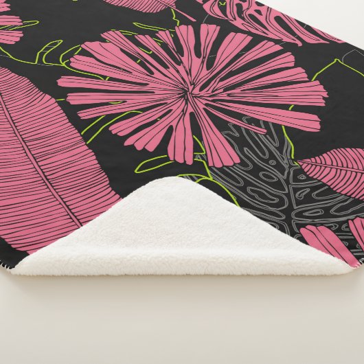 Handgetrokken tropische bladeren. Exotisch plant.  Sherpa Deken (3/4)