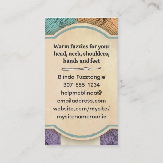 Handgetrokken twistgaren hank skein crochet haakha visitekaartje (Achterkant)