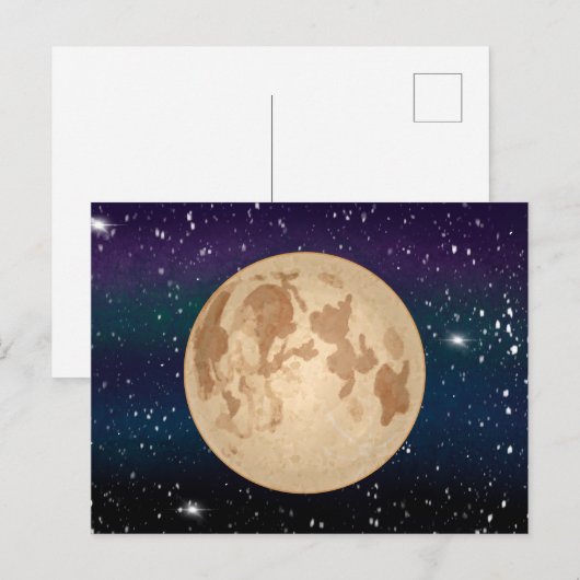 Handgetrokken volle maan en mousserende sterren briefkaart (Voorkant / Achterkant)