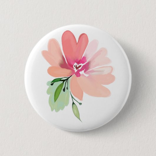 Handgetrokken waterverf bloemknop ronde button 5,7 cm (Voorkant)