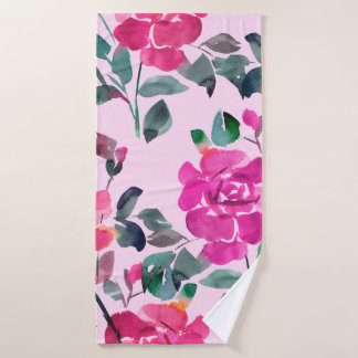Handgetrokken waterverf opulente rozen. Floral-zee Badhanddoek