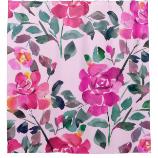 Handgetrokken waterverf opulente rozen. Floral-zee Douchegordijn
