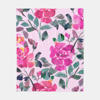 Handgetrokken waterverf opulente rozen. Floral-zee Fleece Deken