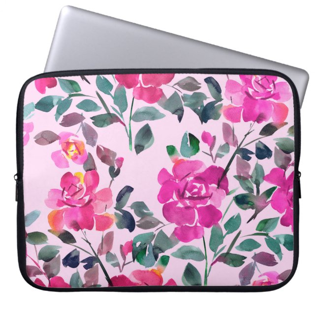 Handgetrokken waterverf opulente rozen. Floral-zee Laptop Sleeve (Voorkant)