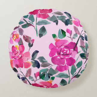 Handgetrokken waterverf opulente rozen. Floral-zee Rond Kussen