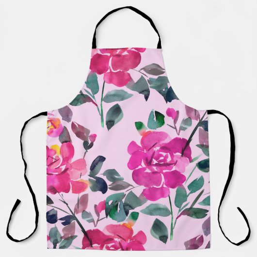 Handgetrokken waterverf opulente rozen. Floral-zee Schort (Voorkant)