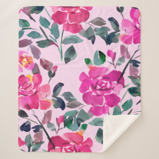 Handgetrokken waterverf opulente rozen. Floral-zee Sherpa Deken
