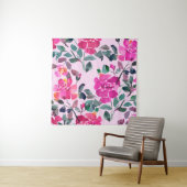 Handgetrokken waterverf opulente rozen. Floral-zee Wandkleed (In situ)