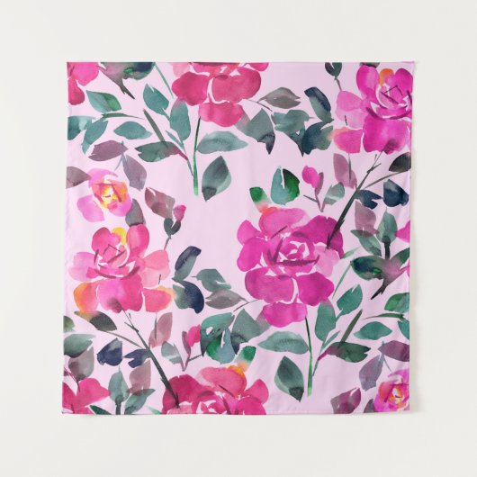 Handgetrokken waterverf opulente rozen. Floral-zee Wandkleed (Voorkant)