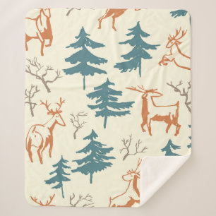 Handgetrokken winter naadloos patroon met hert en sherpa deken
