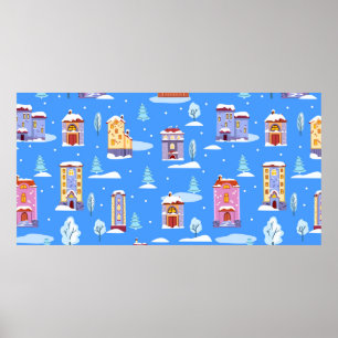 Handgetrokken winter naadloos patroon met schattig poster