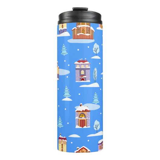 Handgetrokken winter naadloos patroon met schattig thermosbeker (Voorkant)