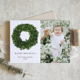Handgeverfd Boxwood Prettige feestdagen Foto Kaart