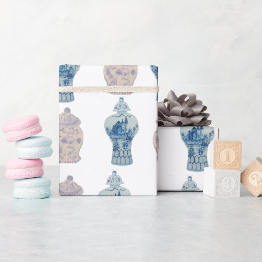 Handgeverfde Chinoiserie Blue Ginger Jar Wrapping Cadeaupapier (Baby Shower)