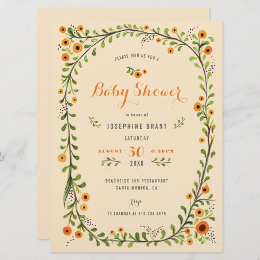 Handgeverfde Floral Sunflower Boho Baby shower Kaart (Voorkant / Achterkant)