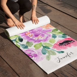 Handgeverfde heldere Waterverf Yogamat<br><div class="desc">Handgeschilderd,  helder gepersonaliseerd ontwerp van het Floral-patroon van de Waterverf.</div>