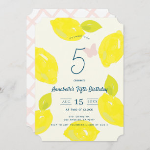 Handgeverfde leemon en roze cheque meisje van zate kaart