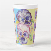 Handgeverfde Paarse Pansy Pansies florale latte Mo Latte Mok (Voorkant)
