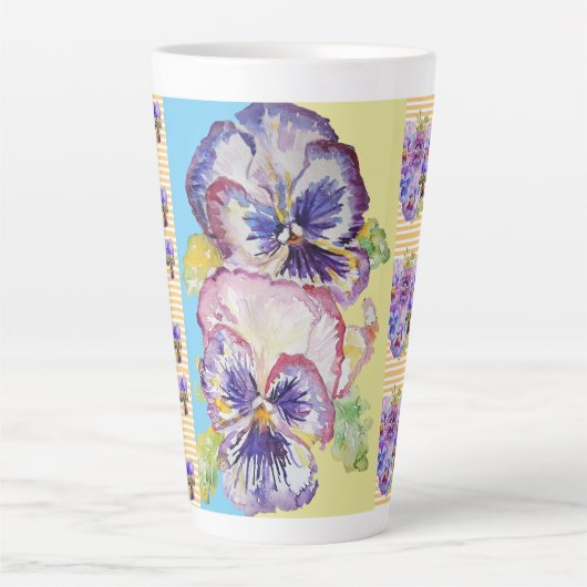 Handgeverfde Paarse Pansy Pansies florale latte Mo Latte Mok (Voorkant)