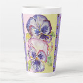 Handgeverfde Paarse Pansy Pansies florale latte Mo Latte Mok (Voorkant)