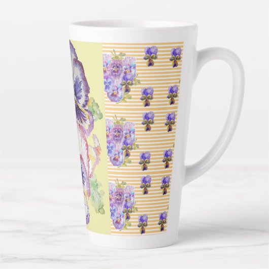 Handgeverfde Paarse Pansy Pansies florale latte Mo Latte Mok (Rechts)