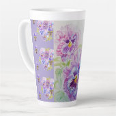 Handgeverfde Paarse Pansy Pansies florale latte Mo Mok (Linkerhoek)