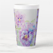 Handgeverfde Paarse Pansy Pansies Latte Mok (Voorkant)