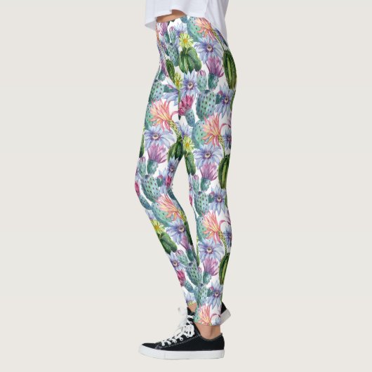 Handgeverfde Waterverf Cactus Patroon 2 Leggings (Links)