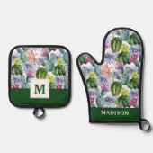 Handgeverfde Waterverf Cactus Patroon 2 Ovenwant & Pannenlap Set (Voorkant)