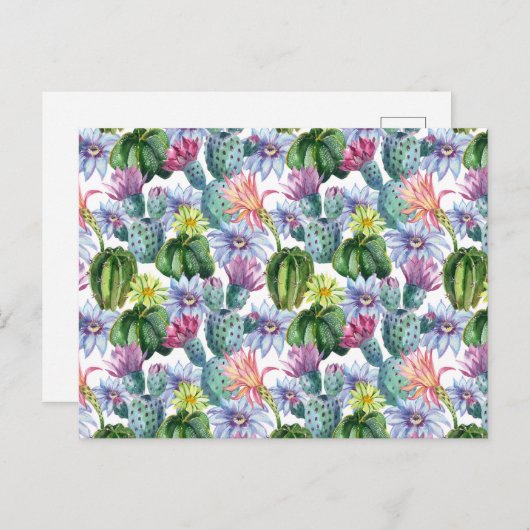 Handgeverfde Waterverf Cactus Patroon Briefkaart (Voorkant / Achterkant)