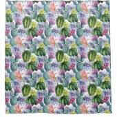 Handgeverfde Waterverf Cactus Patroon Douchegordijn (Voorkant)