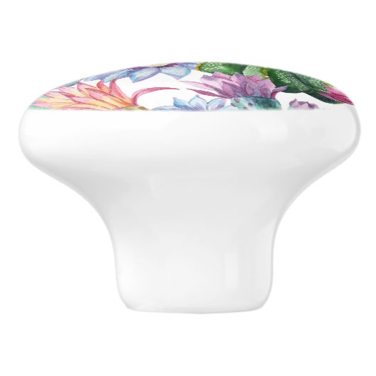 Handgeverfde Waterverf Cactus Patroon Keramische Knop (Zijkant)