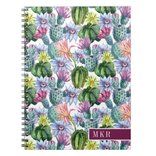 Handgeverfde Waterverf Cactus Patroon Notitieboek (Voorkant)