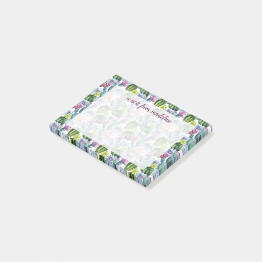 Handgeverfde Waterverf Cactus Patroon Post-it® Notes (Schuin)