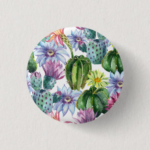 Handgeverfde Waterverf Cactus Patroon Ronde Button 3,2 Cm