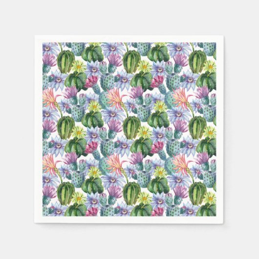Handgeverfde Waterverf Cactus Patroon Servet (Voorkant)