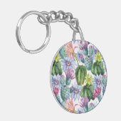 Handgeverfde Waterverf Cactus Patroon Sleutelhanger (Voorkant Links)