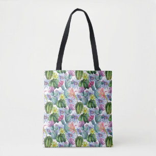 Handgeverfde Waterverf Cactus Patroon Tote Bag