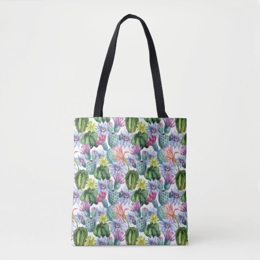 Handgeverfde Waterverf Cactus Patroon Tote Bag (Voorkant)