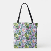 Handgeverfde Waterverf Cactus Patroon Tote Bag (Achterkant)