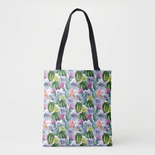Handgeverfde Waterverf Cactus Patroon Tote Bag (Voorkant)
