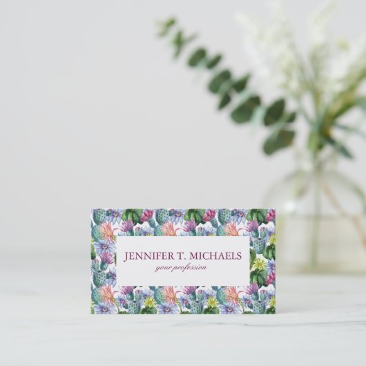 Handgeverfde Waterverf Cactus Patroon Visitekaartje (Staand voorkant)