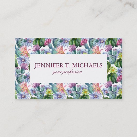 Handgeverfde Waterverf Cactus Patroon Visitekaartje (Voorkant)