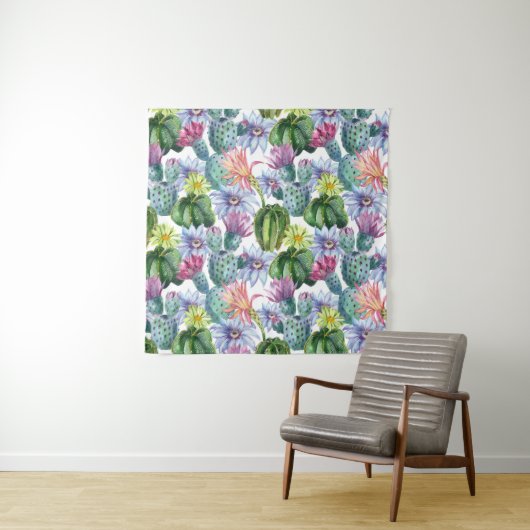 Handgeverfde Waterverf Cactus Patroon Wandkleed (In Situ (horizontaal))