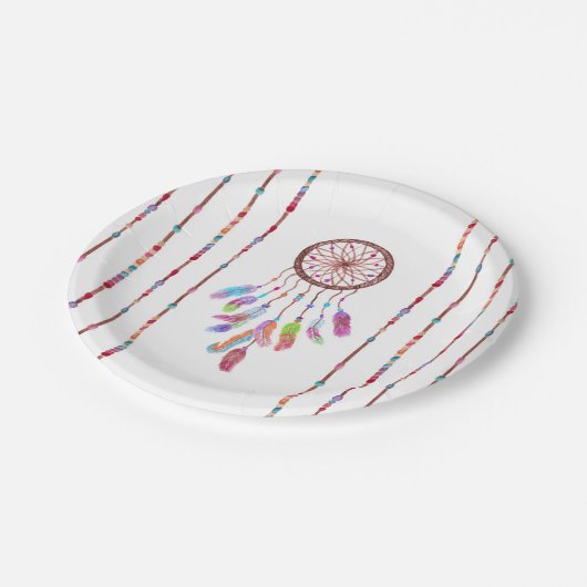 Handgeverfde Waterverf drocatcher Beads Veer Papieren Bordje (Gekanteld)