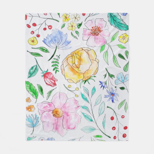 Handgeverfde Waterverf lentevloeren Fleece Deken (Voorkant)
