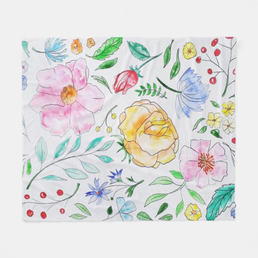 Handgeverfde Waterverf lentevloeren Fleece Deken (Voorkant (Horizontaal))