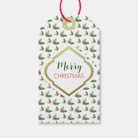 Handgeverfde Waterverf Pijn Wreater, rode bessen Cadeaulabel (Voorkant)