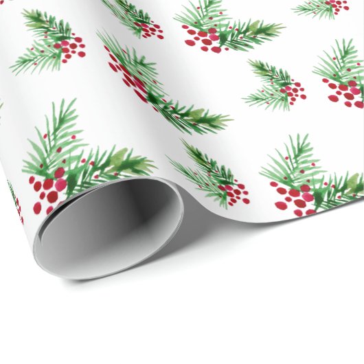 Handgeverfde Waterverf Pijn Wreater, rode bessen Cadeaupapier (Rol Hoek)